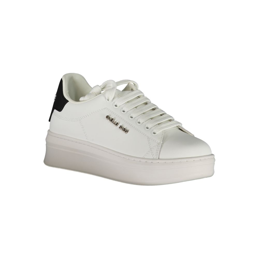 Athletic Sneakers by Gaelle Paris for women in polyurethane white, signature & print features an stately silhouette, showcasing the signature athletic style of the Crisp Women's Athletic Polyurethane Sneakers collection with a truly stately finish.