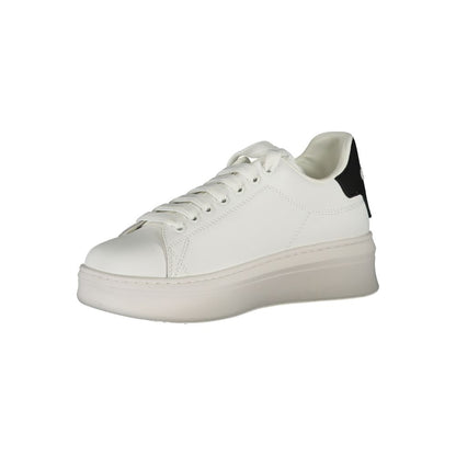 Athletic Sneakers by Gaelle Paris for women in polyurethane white, signature & print features an architectural silhouette from the Crisp Women's Athletic Polyurethane Sneakers collection, showcasing a architectural athletic style for a architectural look.