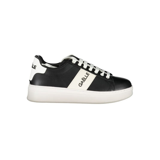 Athletic Sneakers by Gaelle Paris for men in polyurethane black, white & print features an architectural silhouette, showcasing the premium athletic style of the Men's Athletic Polyurethane Sneakers with an architectural finish.
