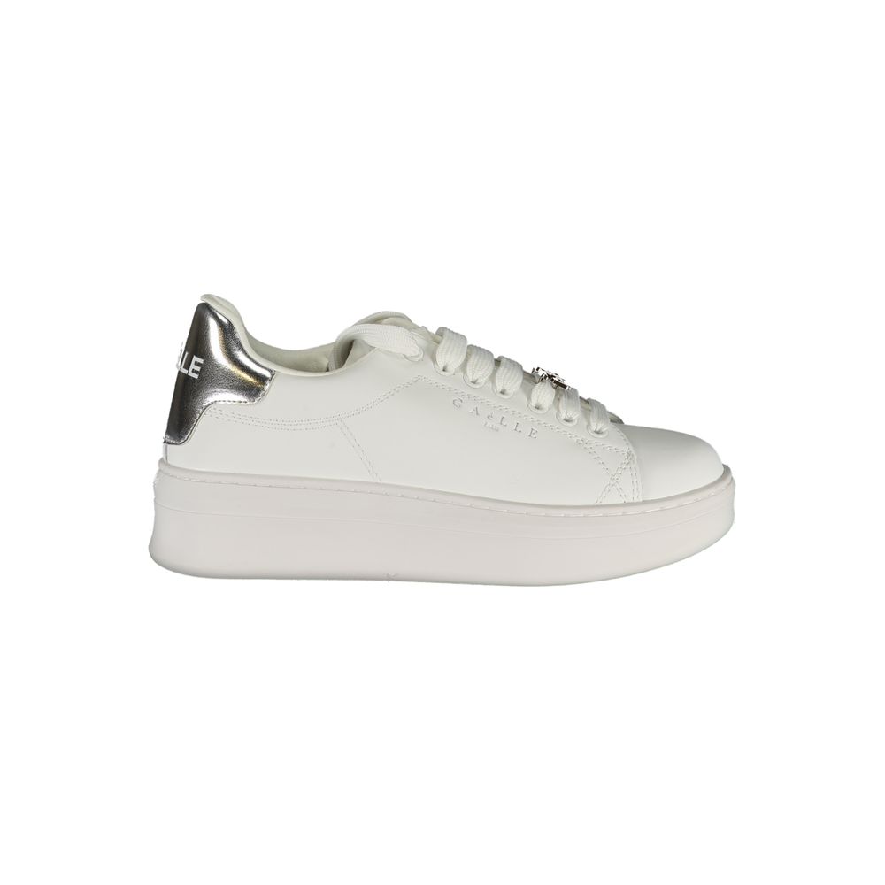 Athletic Sneakers by Gaelle Paris for women in polyurethane white presents a sleek silhouette, perfectly capturing the athletic style essence of Women's Athletic Polyurethane Sneakers with its sleek design and premium finish.