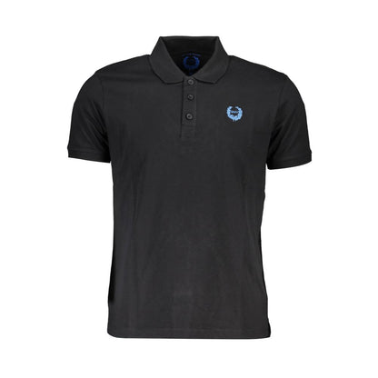 Polo Shirt by Gianmarco Venturi for men in cotton black showcases a sharp silhouette, detailed with a refined and sharp short-sleeve for a sophisticated finish.