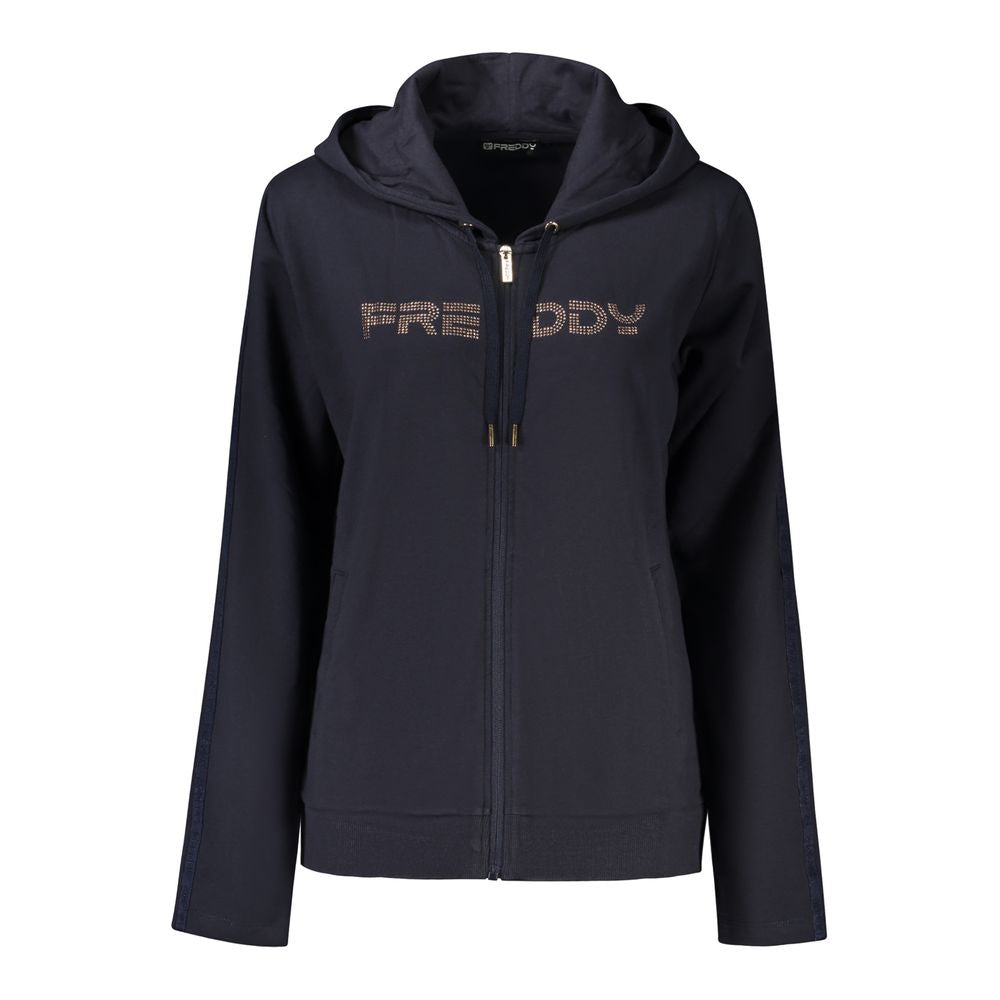 Hooded Sweatshirt Hoodie by Freddy for women in stretch cotton & rhinestone blue features a authentic silhouette, showcasing a sophisticated hooded neckline and authentic detail for a refined finish.