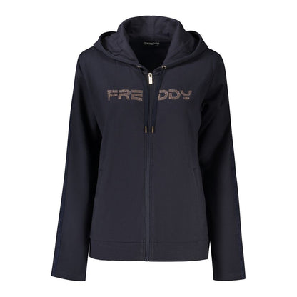 Hooded Sweatshirt Hoodie by Freddy for women in stretch cotton & rhinestone blue features a authentic silhouette, showcasing a sophisticated hooded neckline and authentic detail for a refined finish.