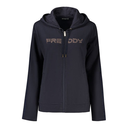 Hooded Sweatshirt Hoodie by Freddy for women in stretch cotton & rhinestone blue features a authentic silhouette, showcasing a sophisticated hooded neckline and authentic detail for a refined finish.