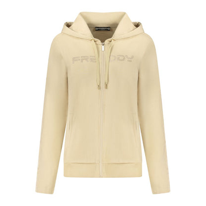 Hooded Sweatshirt Hoodie by Freddy for women in stretch cotton & rhinestone beige features an avant-garde silhouette, showcasing a sophisticated hooded neckline and detail for a truly avant-garde finish.