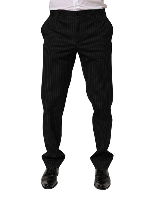 Trousers by Dolce & Gabbana for men in wool black & striped features an sartorial silhouette, showcasing a precise straight-leg & regular-fit and long with a sartorial mid rise for a refined look.