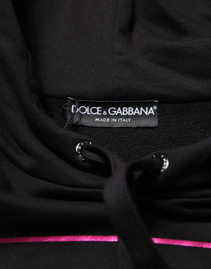 Dolce & Gabbana Black Printed Hooded Men Sweatshirt Sweater
