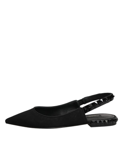 Dolce & Gabbana Black Crystal Charmeuse Slingback Shoes