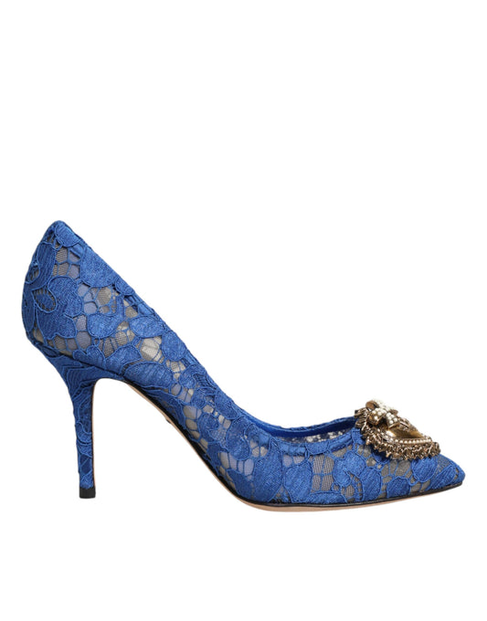 Dolce & Gabbana Devotion Heart Women's Cotton Silk Viscose & Goat Leather High-Heel Stiletto Pumps Heels - Blue Floral Signature