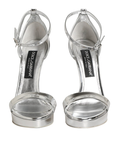 Dolce & Gabbana Women's Polyester Polyurethane & Goat Leather Platform Stiletto Sandals - Silver Signature