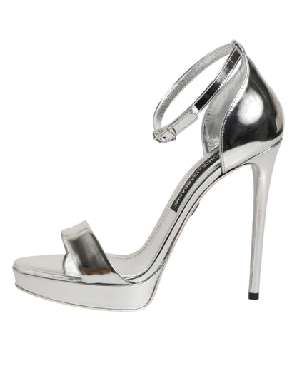 Dolce & Gabbana Women's Polyester Polyurethane & Goat Leather Platform Stiletto Sandals - Silver Signature