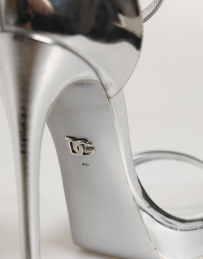 Dolce & Gabbana Women's Polyester Polyurethane & Goat Leather Platform Stiletto Sandals - Silver Signature