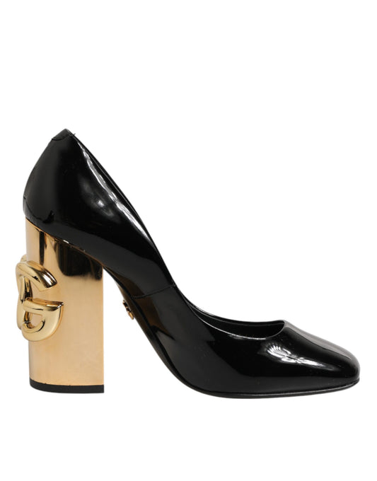 High-Heel Pumps Heels by Dolce & Gabbana for women in patent calfskin & goat leather black, gold & signature features a effortless chic silhouette, showcasing the Women's Patent Calfskin & Goat Leather High-Heel Pumps Heels design with a effortless chic high-heel and pointed toe style for a effortless chic finish.