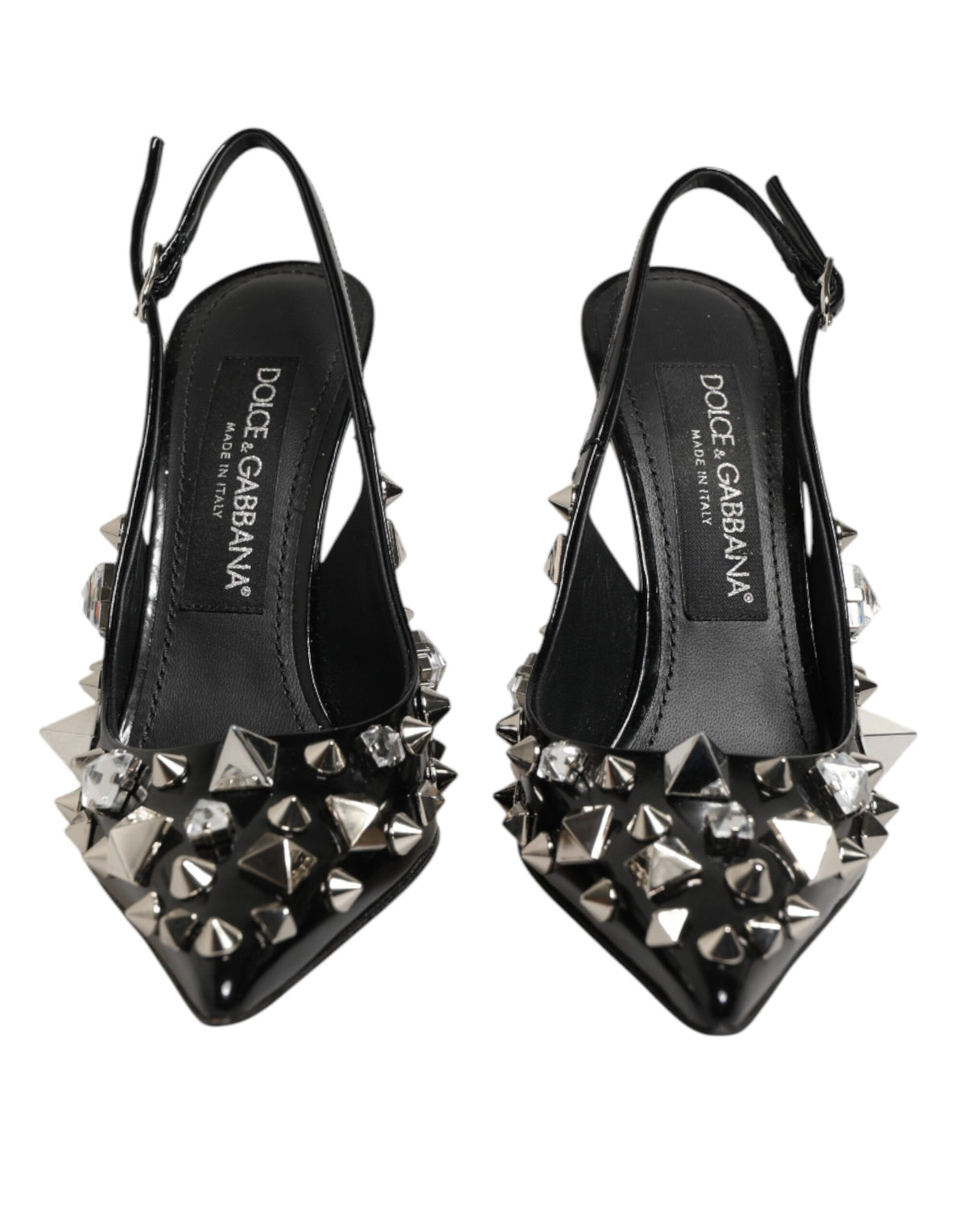 Dolce & Gabbana Women's Goat & Calf Leather Stiletto Slingback Sandals - Black Silver