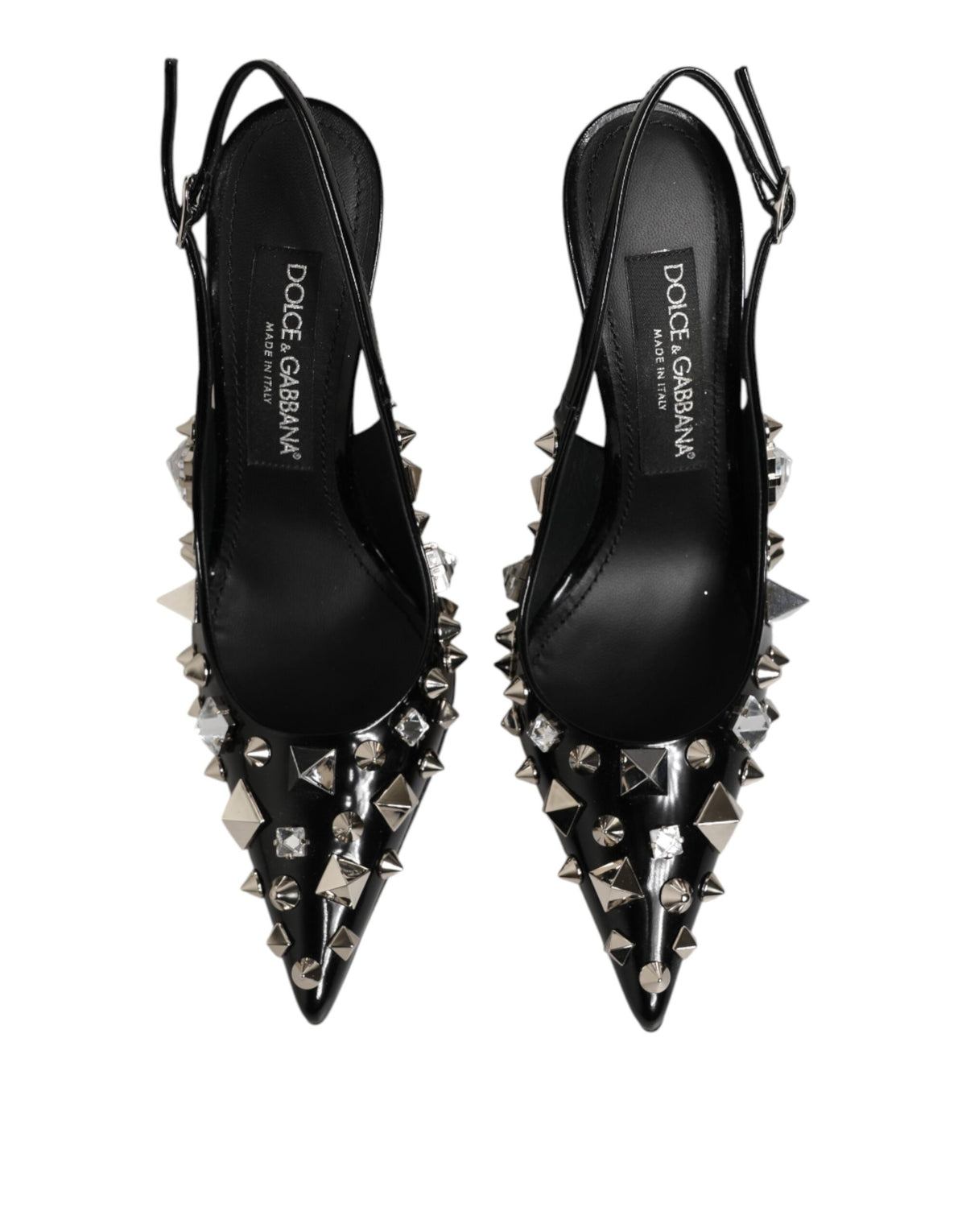 Dolce & Gabbana Women's Goat & Calf Leather Stiletto Slingback Sandals - Black Silver