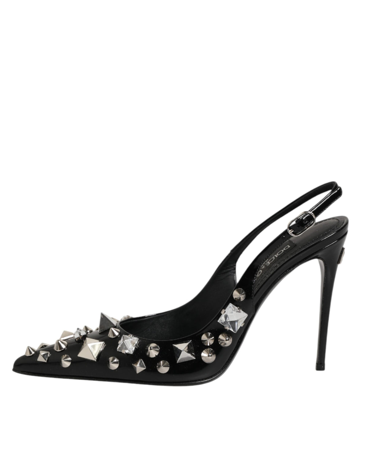 Dolce & Gabbana Women's Goat & Calf Leather Stiletto Slingback Sandals - Black Silver