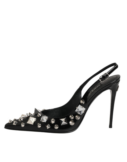 Dolce & Gabbana Women's Goat & Calf Leather Stiletto Slingback Sandals - Black Silver