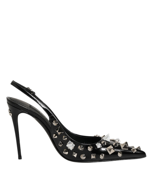 Dolce & Gabbana Women's Goat & Calf Leather Stiletto Slingback Sandals - Black Silver