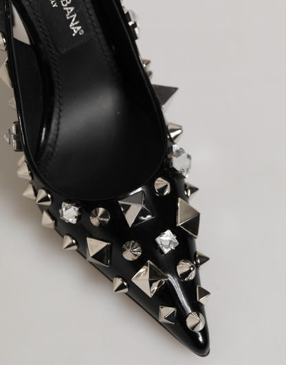 Dolce & Gabbana Women's Goat & Calf Leather Stiletto Slingback Sandals - Black Silver