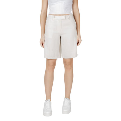 Vila Clothes Women's Nylon & Viscose Bermuda Shorts - Beige