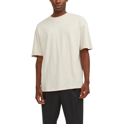 Jack Jones Men's Crew-Neck Cotton Activewear T-Shirt - Beige Natural