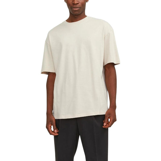 Jack Jones Men's Crew-Neck Cotton Activewear T-Shirt - Beige Natural