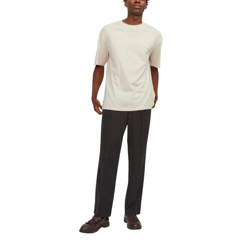 Jack Jones Men's Crew-Neck Cotton Activewear T-Shirt - Beige Natural