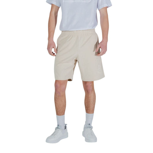 Bermuda Shorts by EA7 Emporio Armani for men in cotton beige & natural features an tailored silhouette, showcasing a tailored regular-fit with a short and for a sophisticated look.
