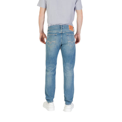 Jeans by Replay for men in denim cotton blue features an sartorial skinny & slim and long with a cut for a sartorial finish.