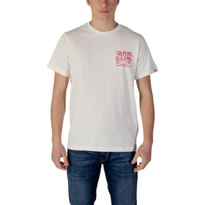 T-Shirt by Replay for men in cotton blue & cream showcases a dramatic silhouette, elegantly detailed with a dramatic crew neckline and for a truly dramatic finish.