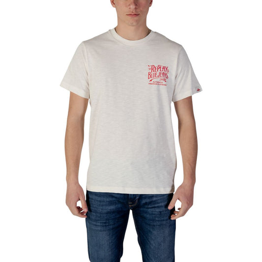 T-Shirt by Replay for men in cotton blue & cream showcases a dramatic silhouette, elegantly detailed with a dramatic crew neckline and for a truly dramatic finish.