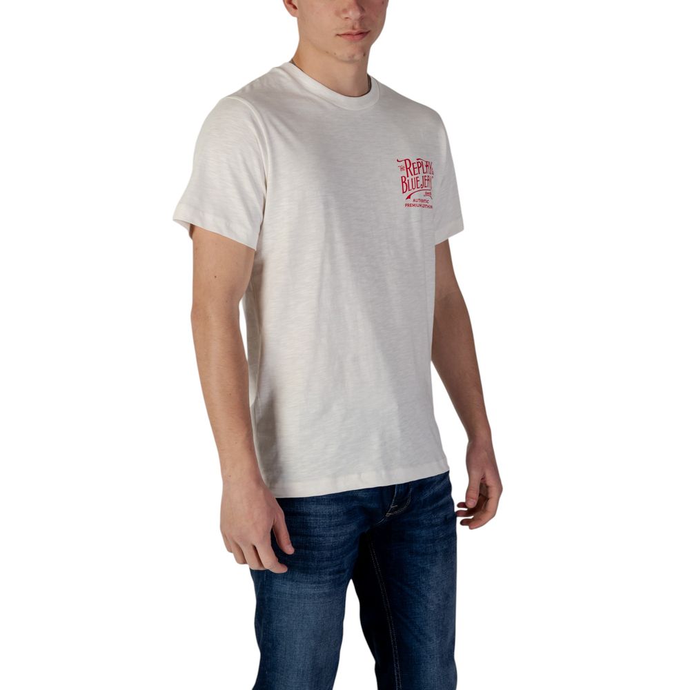 T-Shirt by Replay for men in cotton blue & cream showcases a fashionable silhouette, elegantly detailed with a fashionable and crew neckline for a sophisticated, high-fashion look.