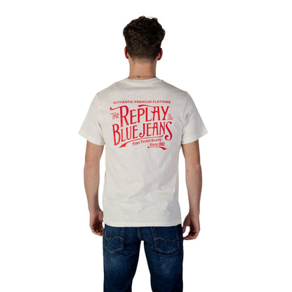 T-Shirt by Replay for men in cotton blue & cream showcases a unassuming silhouette, artfully detailed with a refined and unassuming for a sophisticated, contemporary look.