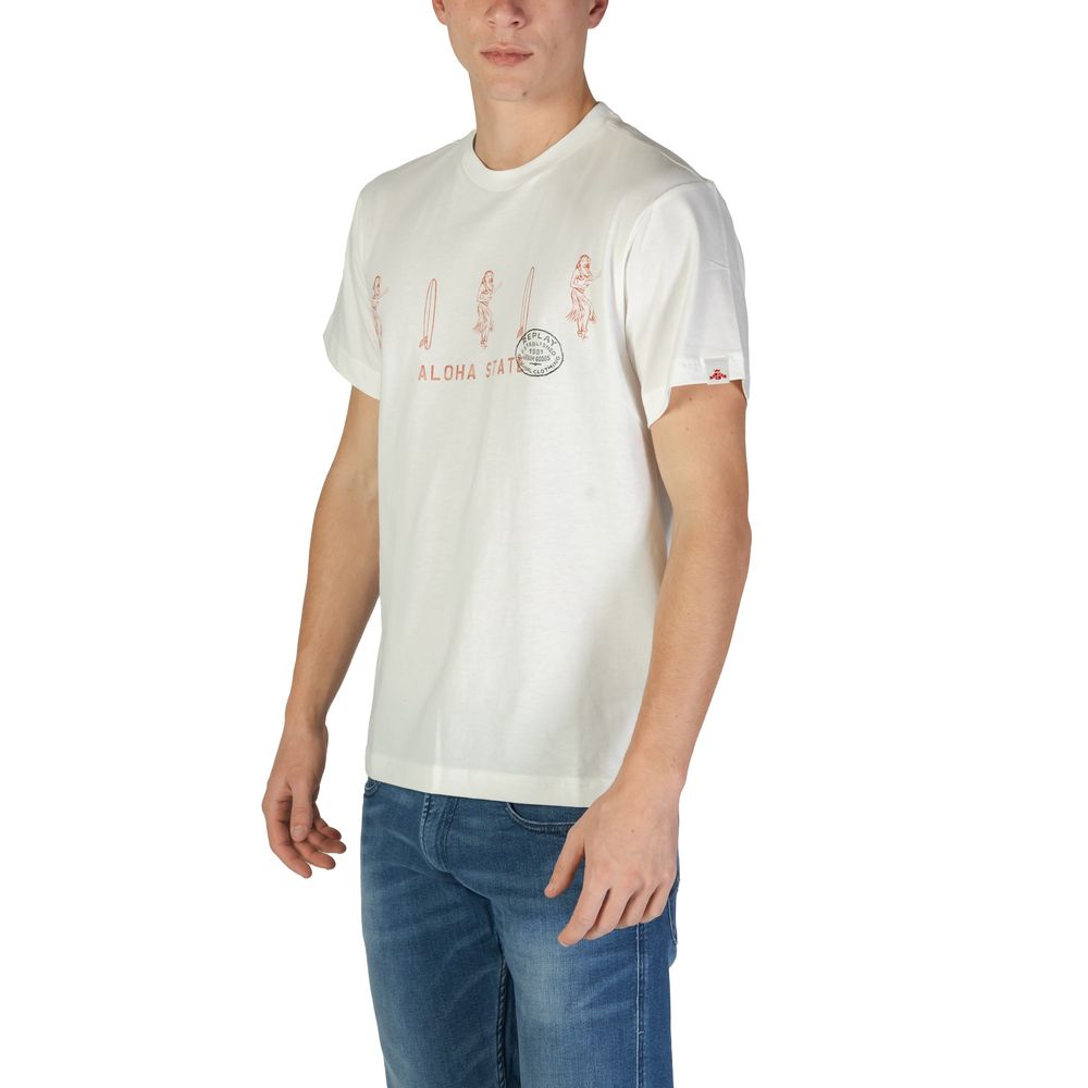 T-Shirt by Replay for men in cotton white showcases a dramatic silhouette, elegantly detailed with a dramatic and for a truly dramatic finish.