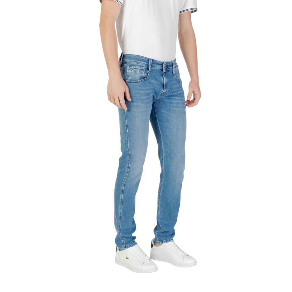 Jeans by Replay for men in stretch denim cotton blue features a refined silhouette with a refined skinny & slim, defined by a and a refined for a refined finish.
