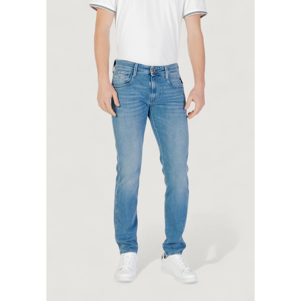 Jeans by Replay for men in stretch denim cotton blue features an sophisticated and skinny & slim with a precise , creating a sophisticated and sophisticated silhouette.