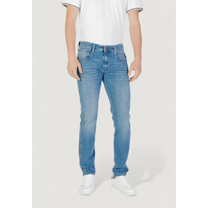 Jeans by Replay for men in stretch denim cotton blue features an sophisticated and skinny & slim with a precise , creating a sophisticated and sophisticated silhouette.