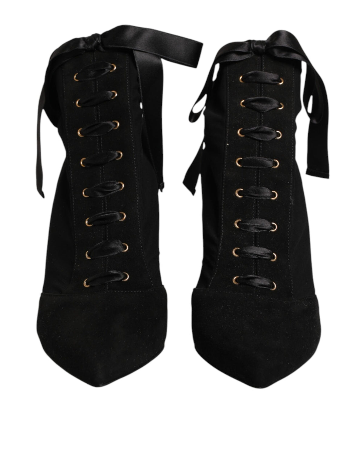 Dolce & Gabbana Women's Viscose & Goat Leather High-Heel Stiletto Lace-Up Ankle Short Boots - Black