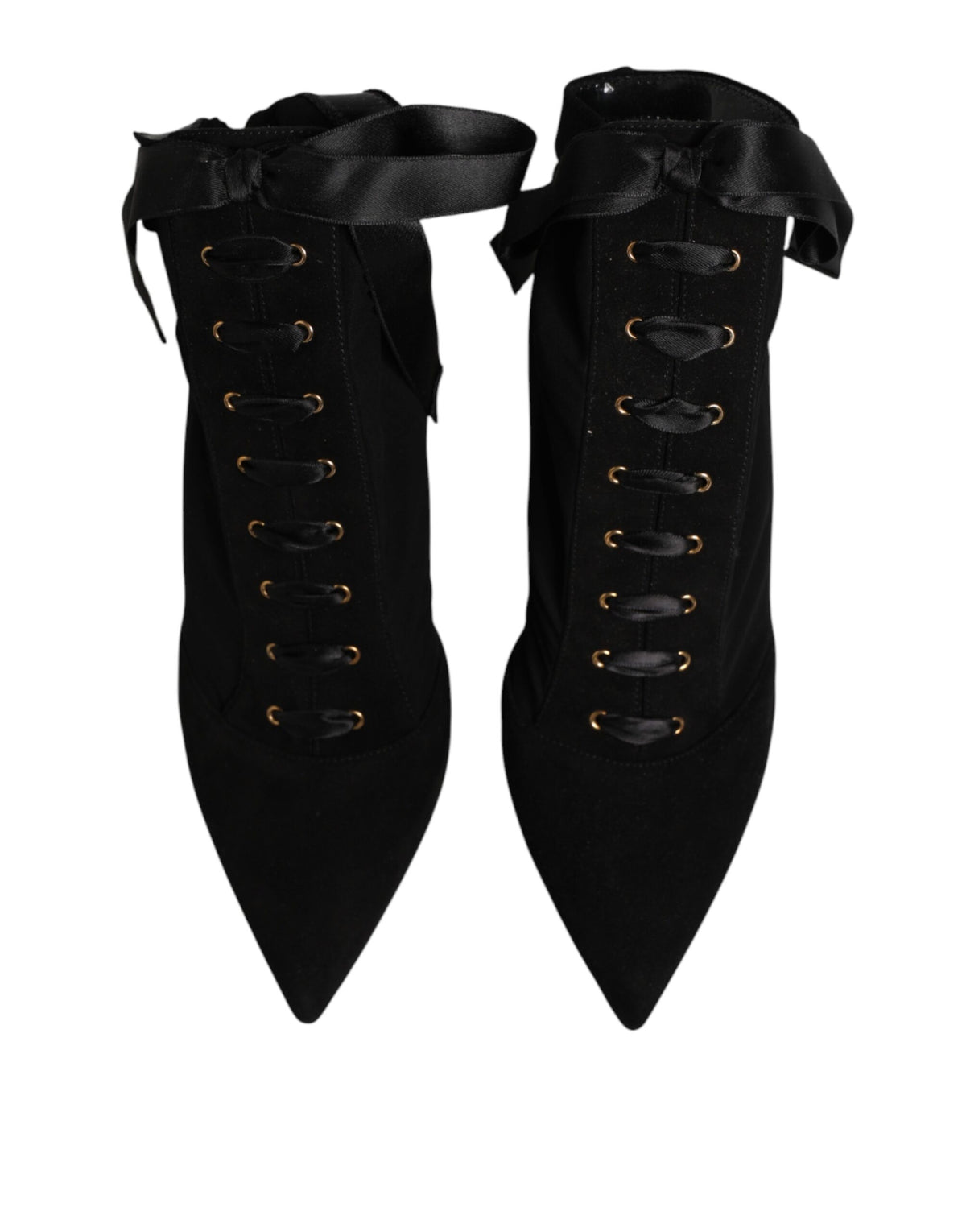Dolce & Gabbana Women's Viscose & Goat Leather High-Heel Stiletto Lace-Up Ankle Short Boots - Black