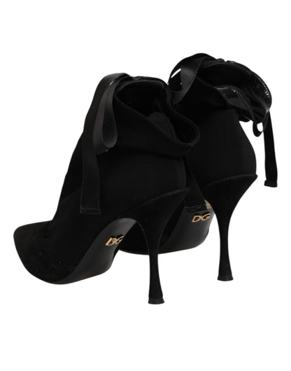 Dolce & Gabbana Women's Viscose & Goat Leather High-Heel Stiletto Lace-Up Ankle Short Boots - Black