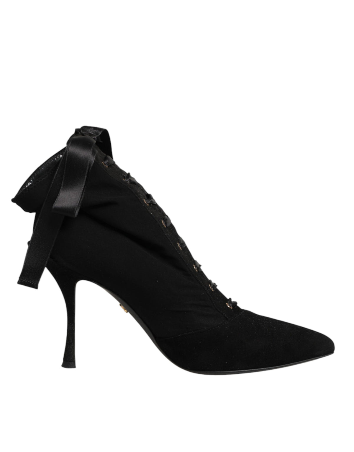 Dolce & Gabbana Women's Viscose & Goat Leather High-Heel Stiletto Lace-Up Ankle Short Boots - Black