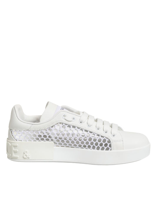 Dolce & Gabbana Women's Low Top Polyester Calf & Goat Leather Sneakers - Natural White