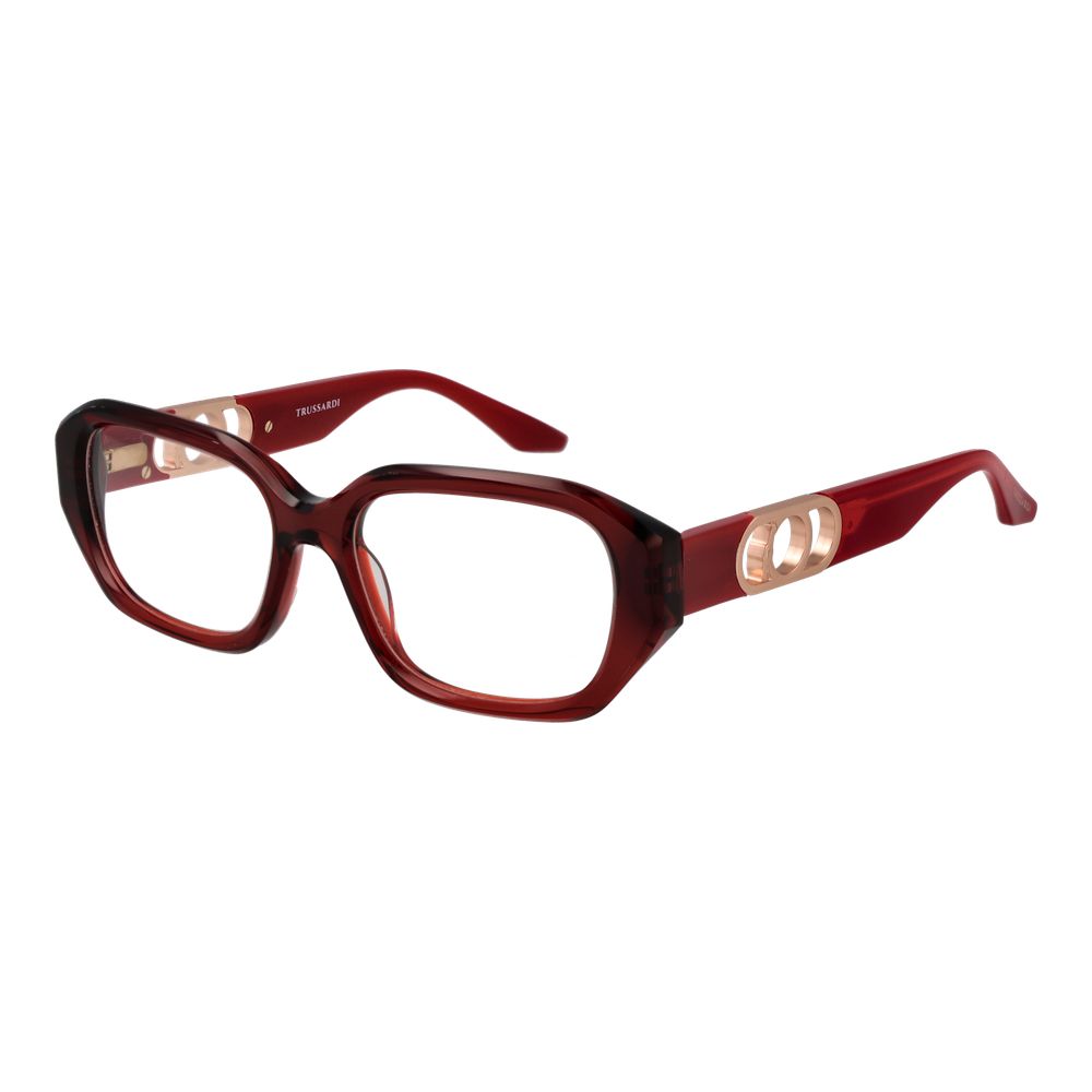 Eyeglasses Frames by Trussardi for women in acetate red features an refined silhouette, showcasing a sophisticated red coloured frame and refined full-frame frame design for a refined look.