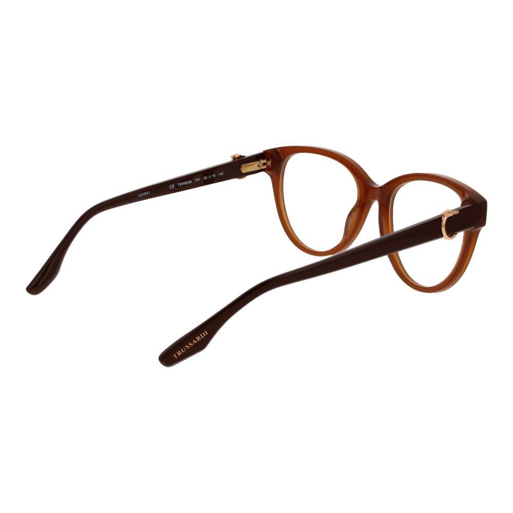 Eyeglasses Frames by Trussardi for women in acetate brown showcases a reflective silhouette, artfully incorporating a sophisticated brown coloured frame with a distinct full-frame frame design.