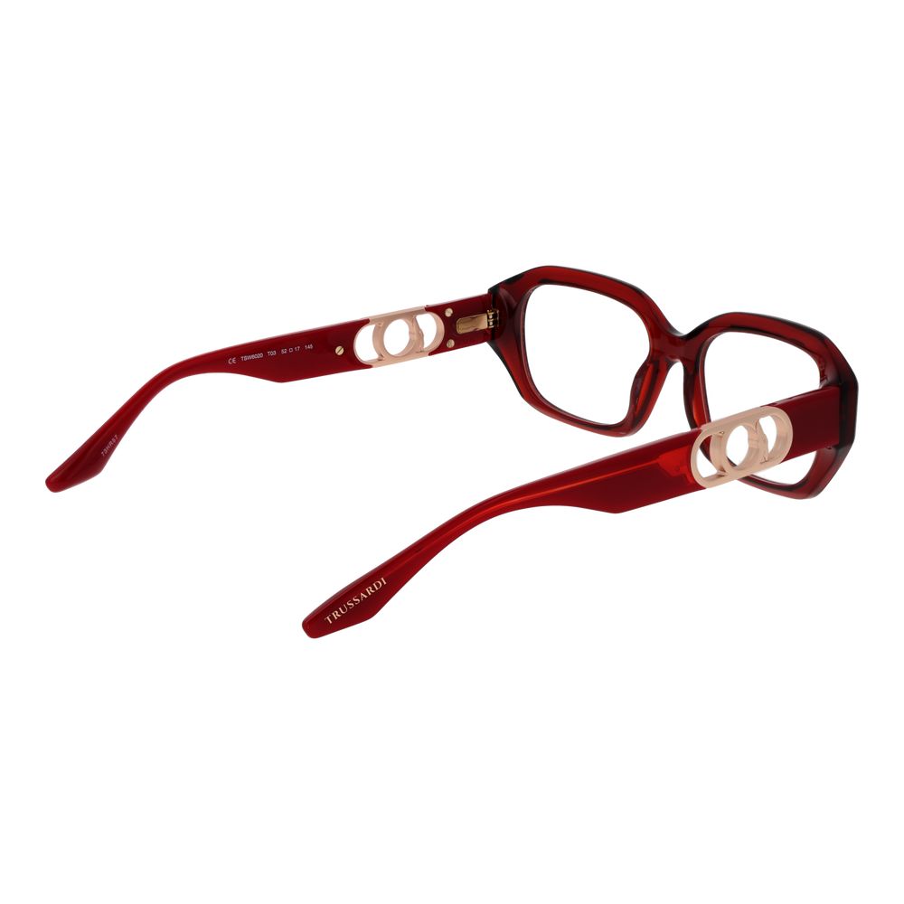 Eyeglasses Frames by Trussardi for women in acetate red features an refined silhouette, showcasing the refined red coloured frame and sophisticated full-frame frame design.