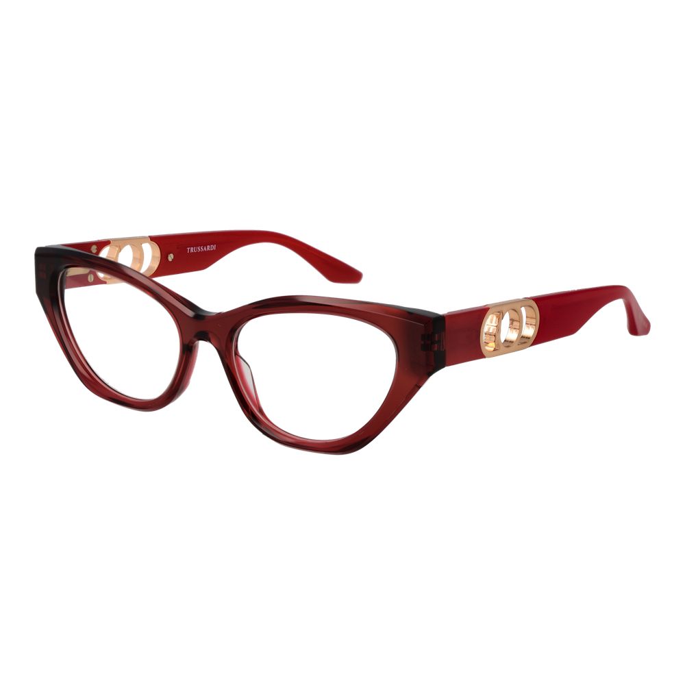 Eyeglasses Frames by Trussardi for women in acetate red features an refined silhouette, showcasing a sophisticated red coloured frame and refined full-frame frame design for a refined look.