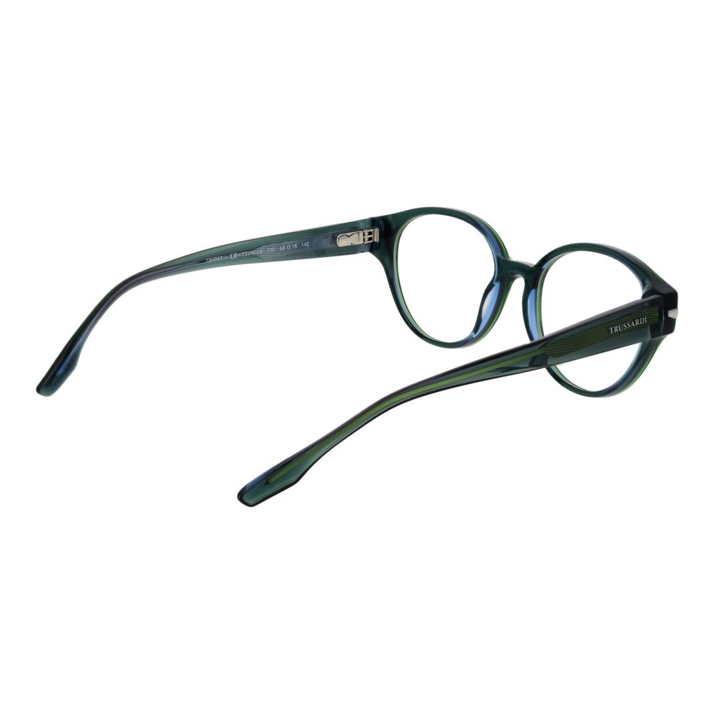 Eyeglasses Frames by Trussardi for women in acetate green showcases a refined full-frame frame design with a refined green coloured frame finish for a refined and sophisticated look.