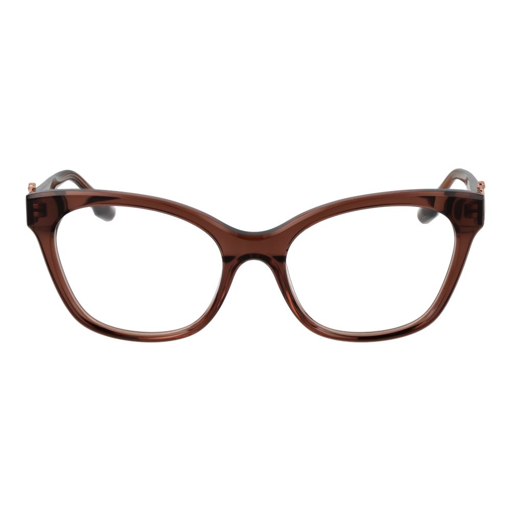 Eyeglasses Frames by Trussardi for women in acetate brown features a refined silhouette, showcasing a refined brown coloured frame and full-frame frame design for a sophisticated, premium look.