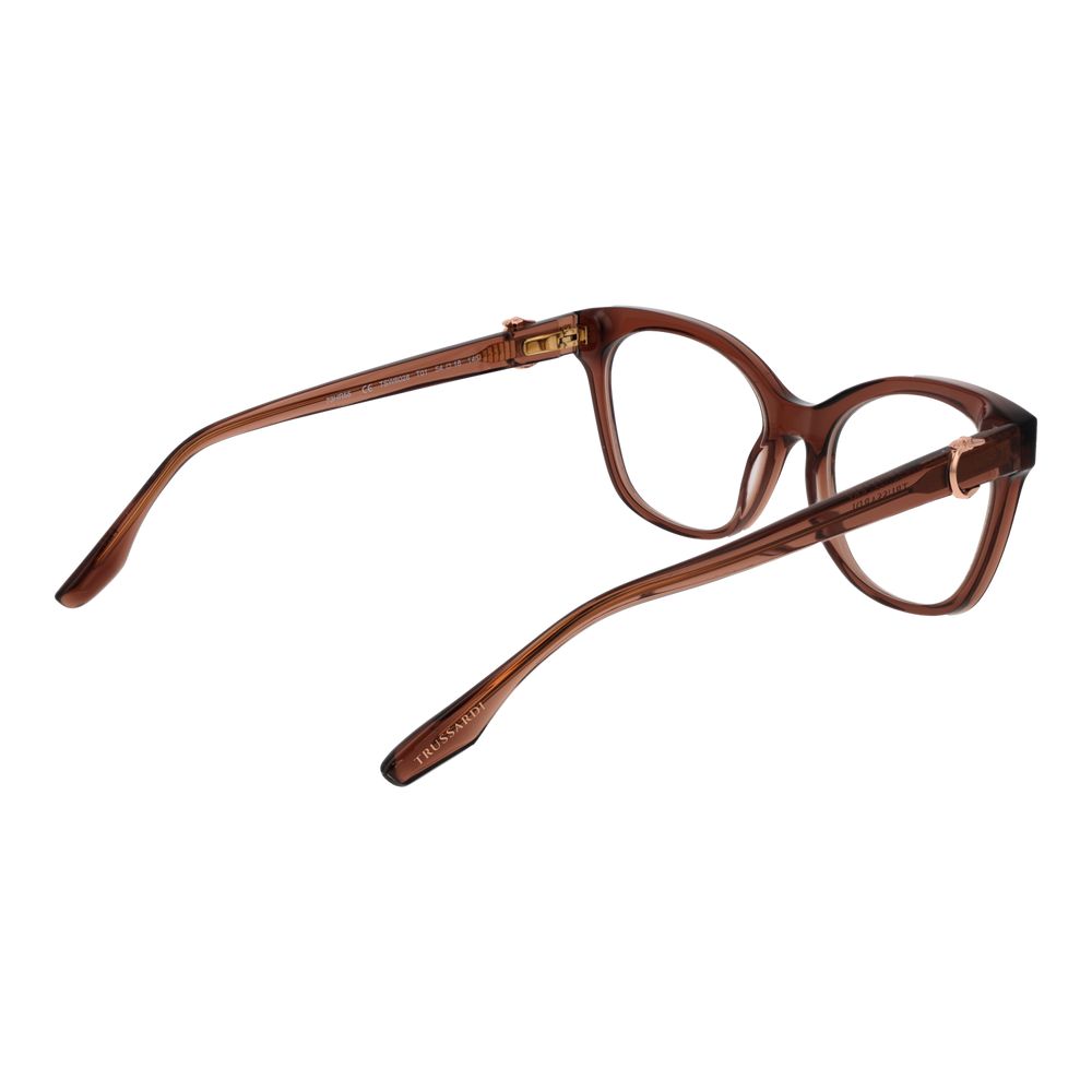 Eyeglasses Frames by Trussardi for women in acetate brown showcases a reflective silhouette, artfully incorporating a sophisticated brown coloured frame with a distinct full-frame frame design.