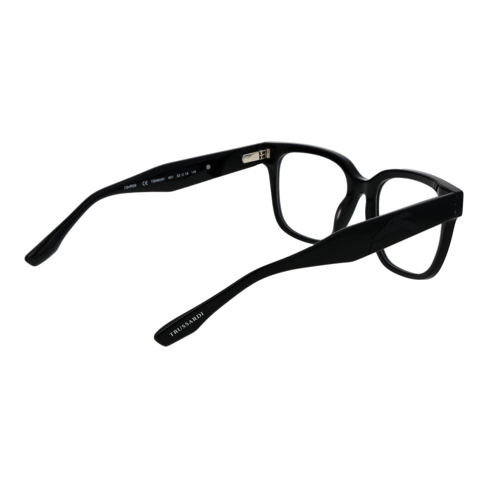 Eyeglasses Frames by Trussardi for men in acetate black features an refined silhouette, showcasing the refined black coloured frame and sophisticated full-frame frame design.
